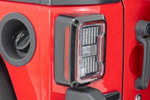 Jeep Wrangler LED Tail Light - Rear - Rough Country - Smoked Lens with 'C' Shaped Running Light - Black - '07-'18